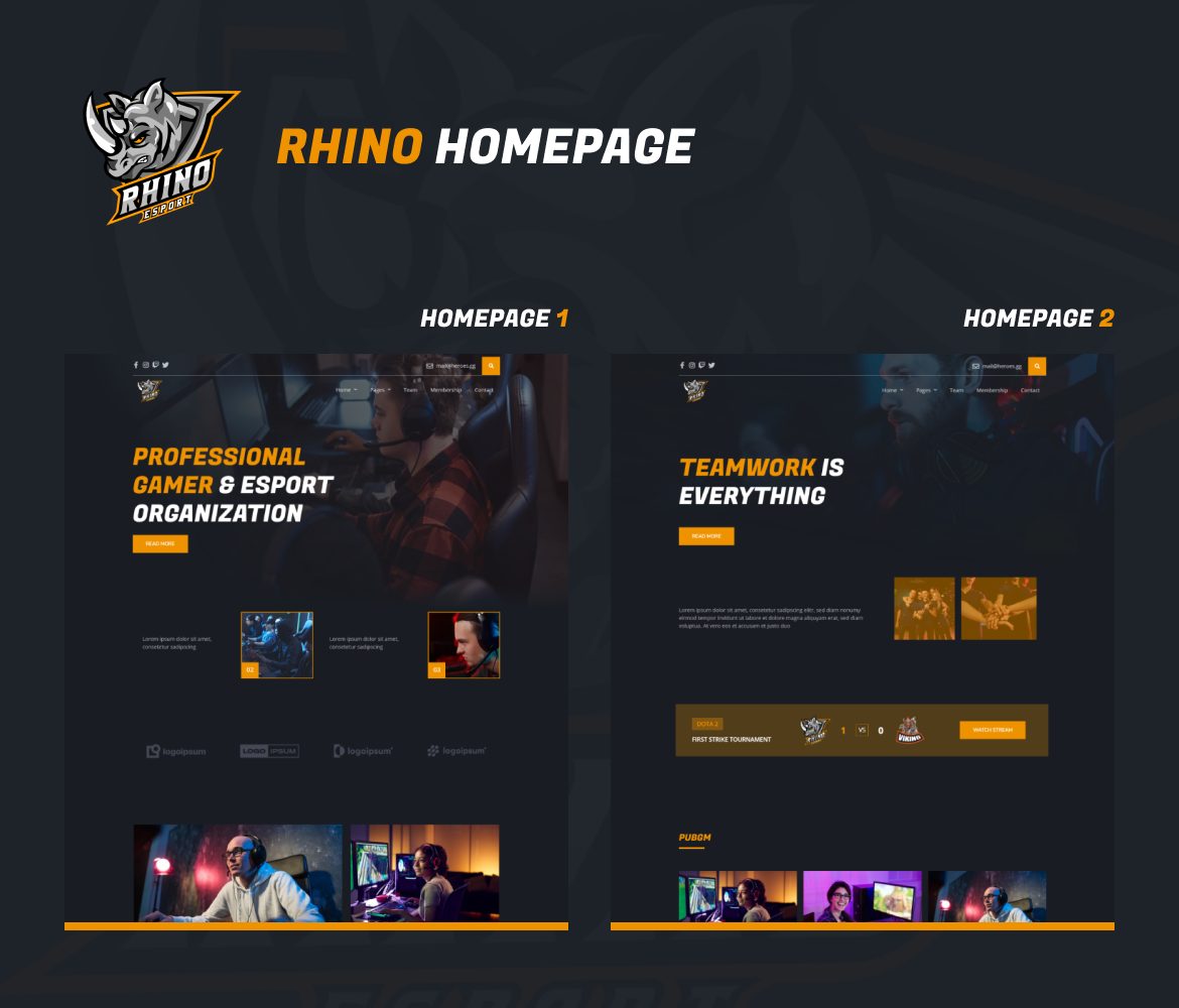 Rhino - Esports & Gaming Elementor Template Kit - 1